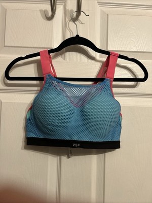 Victorias Secret VXS Sports Bra Womens 32B Blue Mesh Adjustable Strap Neon