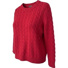 Ann Taylor Pink Cable Knit Cotton Crew Neck Sweater Womens Medium Made in USA