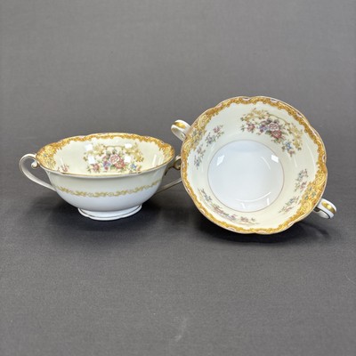Noritake Alecto Bouillon Cups Set of 2 Scalloped Gold Trim Floral Two Handles