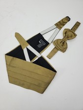 80s Gianni Versace Couture Cummerbund and Bow Tie Set Gold Black Stripe Silk
