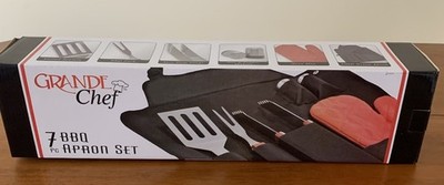 MasterChef 7 Piece Grill Tools Set Apron Mitt BBQ Tongs Spatula Fork Shakers NEW