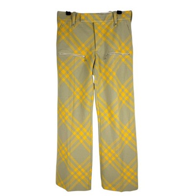 New Burberry Virgin Wool Wide Leg Lined Hunter Check Pants Yellow