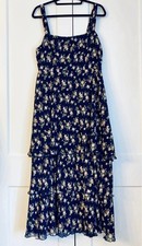 Dorothy Perkins Tiered Strappy Midi Dress Navy Flowers Size 16