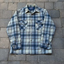 Vintage 1960s Pendleton Board Shirt Men s Medium Plaid Flap Pocket Loop Collar