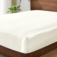 Satin Fitted Sheet Full Size with Elastic Corner Straps, Ivory