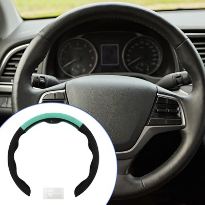 PU Artificial Leather Steering Wheel Cover ABS 14.96'' Black Celeste Blue 1 Pc