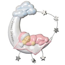 Baby Girl on Moon Pink Personalized Christmas Tree Ornament
