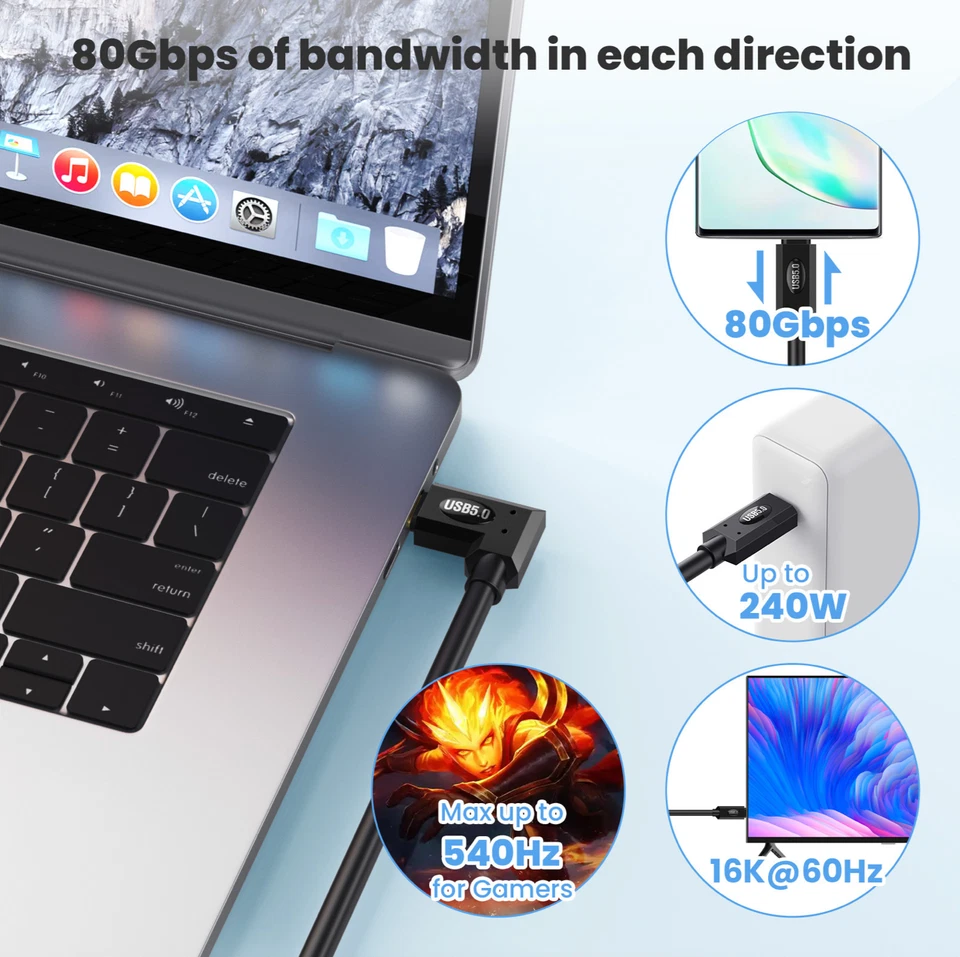 USB 5.0 Panel Mount USB-C Extension Cable 1m 240W 16K@60Hz Thunderbolt - Image 3 of 4