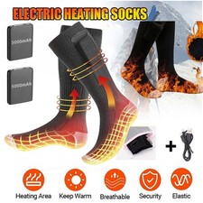 2X 5000mAh Electric Heated Socks Foot Winter Warm Hunting Sock Rechargeable