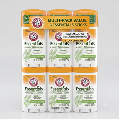 6 PACK Arm Hammer Essentials Natural Deodorant Fresh 2.5 oz Crisp Orange Citrus
