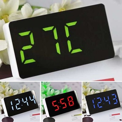 Portable LED Mirror Clock Plastic With Time/Calendar/Temperature Alarm Decor