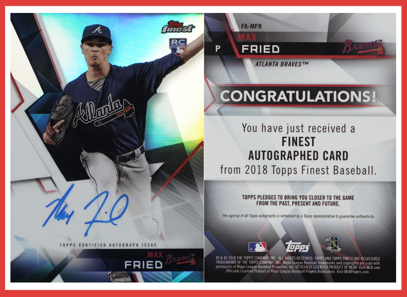 2018 Topps Finest Max Fried RC Auto Holo Refractor FA-MFR BRAVES YANKEES