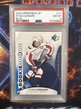 2025-26 Upper Deck SP Ryan Leonard #117 Rookie Authentics Blue RC Capitals PSA 8