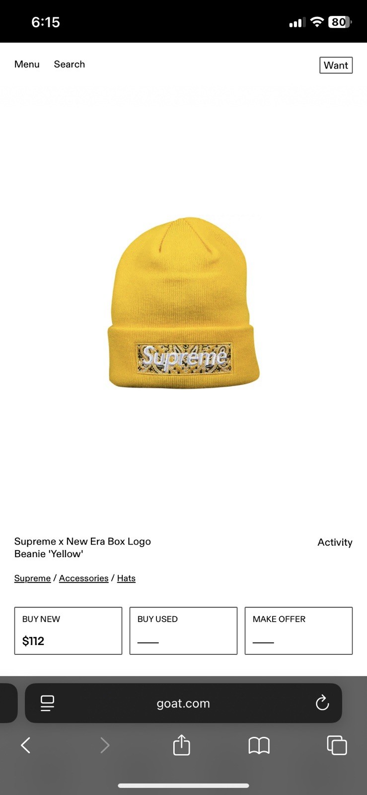 Supreme x New Era FW19 Bandana Box Logo Beanie Yellow
