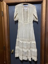 Antique Edwardian Handmade Bridal Lace Dress 1900 Cotton Net Wedding / Troussea