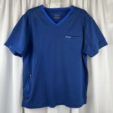 Jaanuu Multi Pocket Womens Mens Medical Scrub Top Blue Size Large