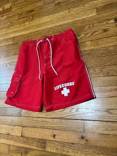 Lifeguard Mens Cargo Swim Trunks Size Small Red Built in Brief Bathing Suit NWT - Picture 2 of 8