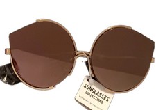 Circular Cat Eye Purple/Gray Metallic Lenses Gold Framed Sunglasses New UV400