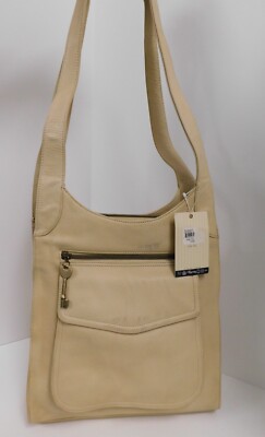 New Fossil Beige Leather Cargo Large Hobo Bag