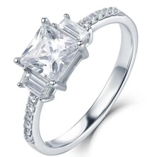 Princess Cut 3-Stone 925 Sterling Silver CZ Engagement Ring Band Size 3-14 S3981