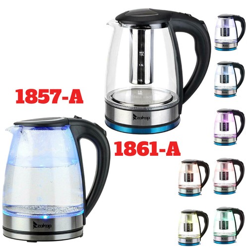 1.8L 2000W Electric Glass Kettle Hot Water Boiler W/LED Blue / Rainbow