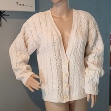 Christie  Jill vintage cableknit V-neck cream cardigan M