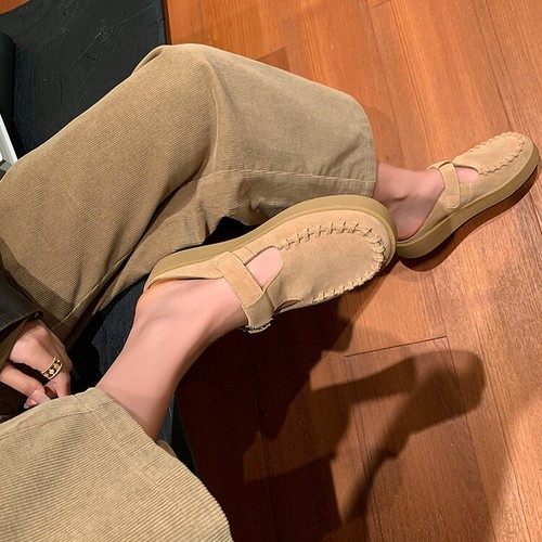 Women Round Toes Thick Heel Flat Shoes Belt Buckle Slippers Sandals Casual Shoes - Bild 16 von 21