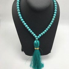 Blue Beaded Howlite Long Strand Chunky Tassel Ladies Statement Necklace 40"