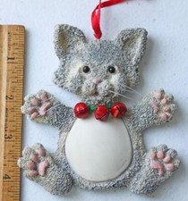 Handcrafted Big Belly Gray Tiger Cat Christmas Ornament Jingle Bells Personalize