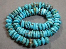 Arizona KINGMAN TURQUOISE 10-12mm Funky Rondelle BEADS 16" Strand 409cts  