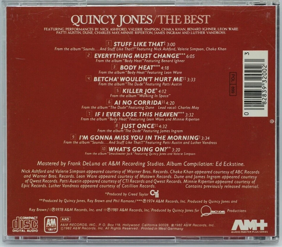 Quincy Jones : The Best CD Album - Ai No Corrida - Just Once - James Ingram - Image 2 of 3