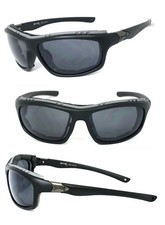 Mens Motorcycle Padded Foam Riding Bikers Wrap Sunglasses Black Frame Smoke Lens