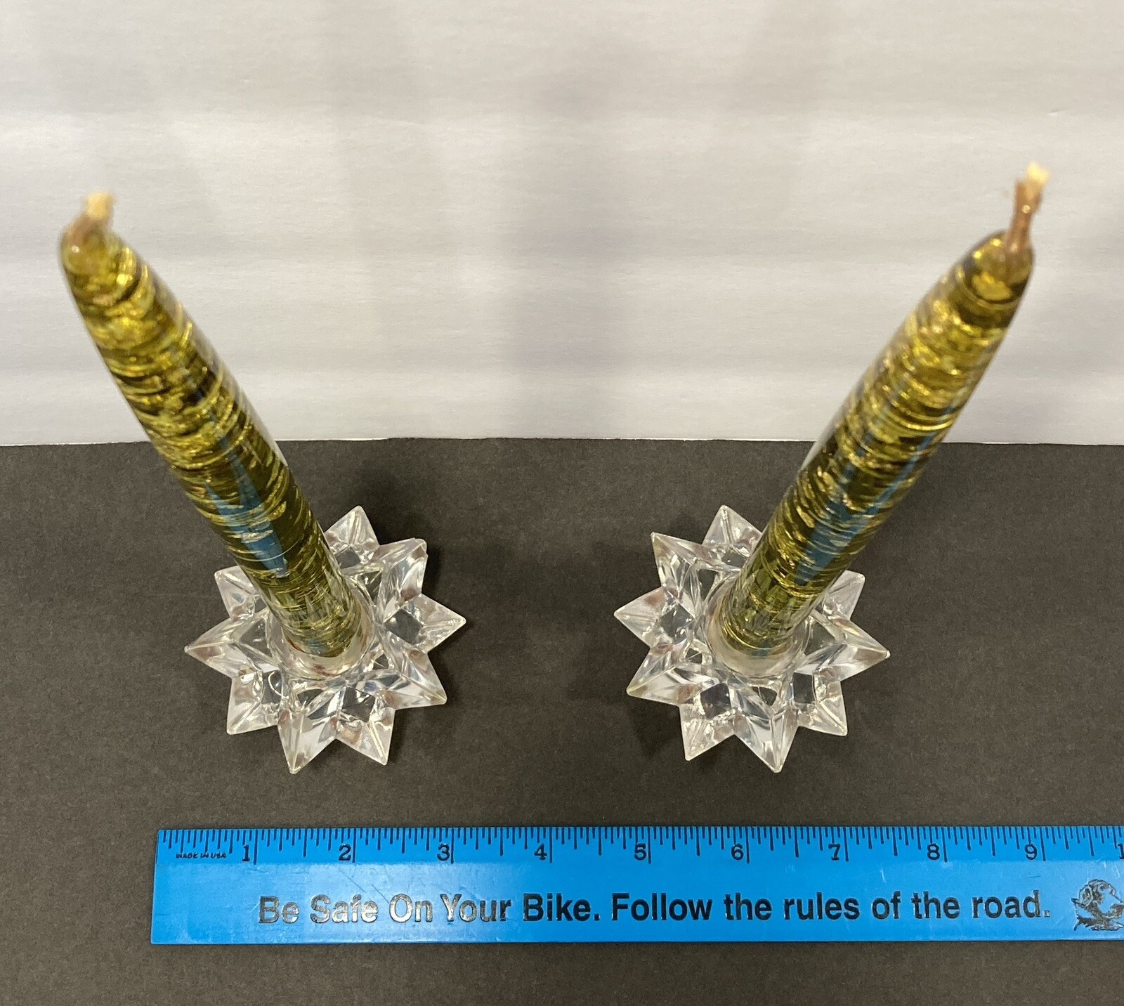 MCM Lucite Yellow Green Gold Flakes Taper Candles Plastic Sputnik Candle Holders eBay