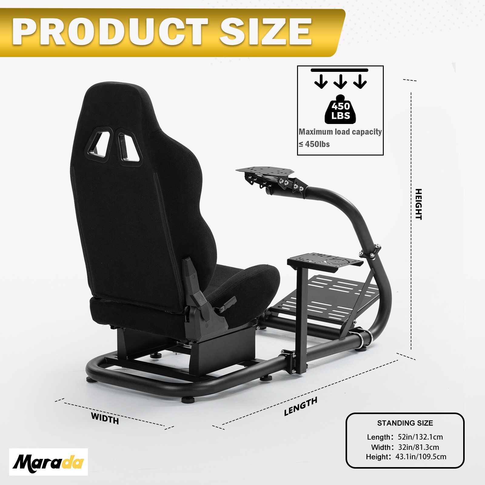 Marada G923 Racing Sim Cockpit Stand with Seat Fit Logitech G920 Thrustmaster