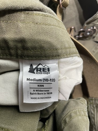 REI Co-op Kids Trailsmith Canvas Overalls Bibs Green Double Knee Cargo Med 10/12 - Picture 9 of 12