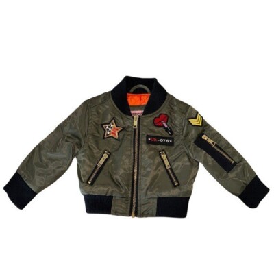 Urban Republic Bomber Jacket with Patches Olive Green Size 12 Months