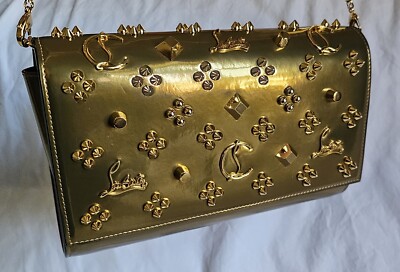 Christian Louboutin Paloma Loubinthesky Gold Clutch With Chain
