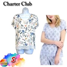 NWT Charter Club S Lace-Trim Short Sleeve Pajama Top 100121026MS