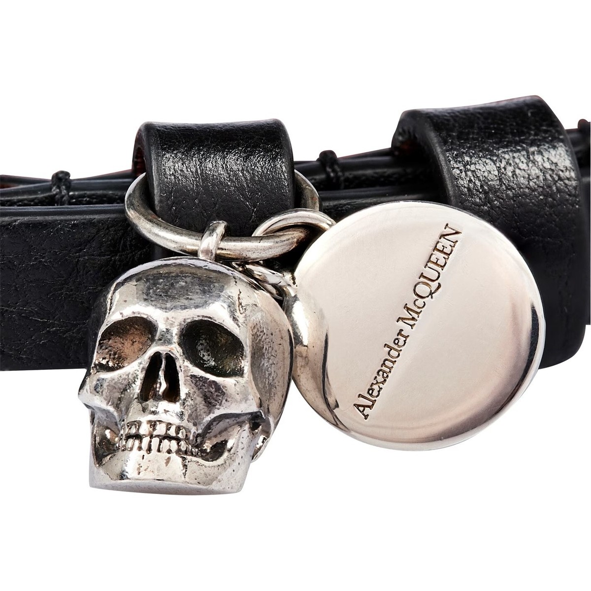 ALEXANDER McQUEEN 'Skull Stud Single Wrap Bracelet' Blk/Silver