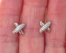 Recently Retired - David Yurman Petite X Diamond Earrings - 14K/925 - DY Backs