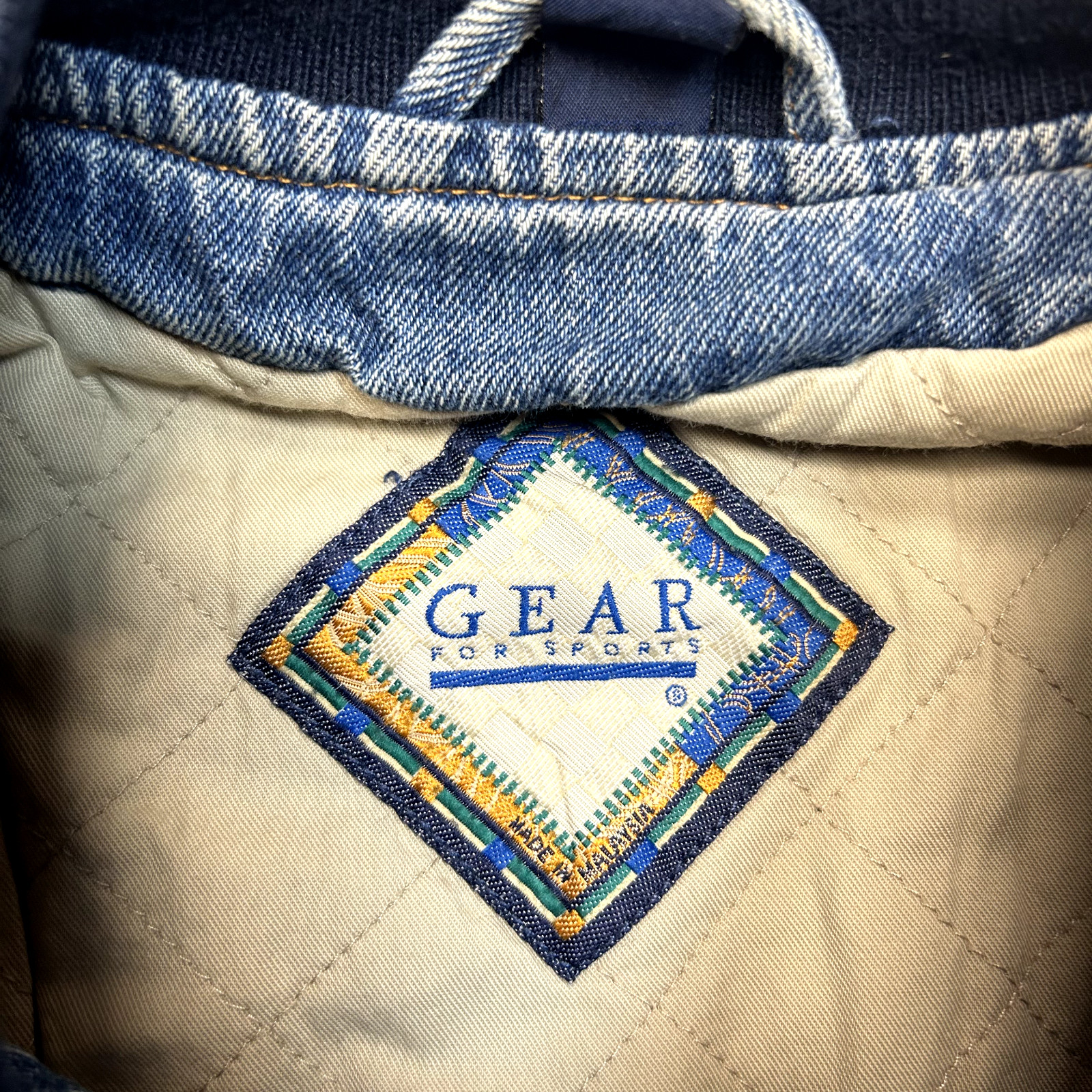 Gear For Sports Denim Bomber Jacket Mens XL Button Up Varsity Coat, Blue image 8