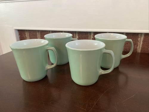 Pyrex Coffee Mug Vtg Mint Green Milk Glass D Ring Handle Set Of 4 - Picture 2 of 12