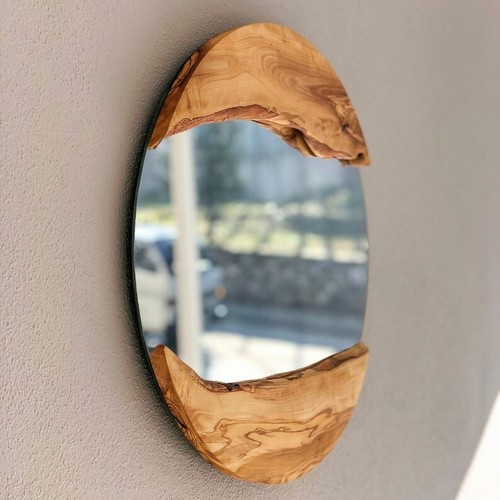Olive Wood Oval Frame Mirror, Live Edge Wooden Mirror Wall Decor Decorative Gift - Picture 6 of 8