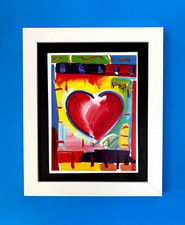 PETER MAX + BEAUTIFUL + POP ART SIGNED VINTAGE HEART PRINT + NEW WHITE FRAME