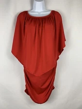 Womens Ruched Red Bodycon Cape Sleeve Cocktail Party Dress Size Medium