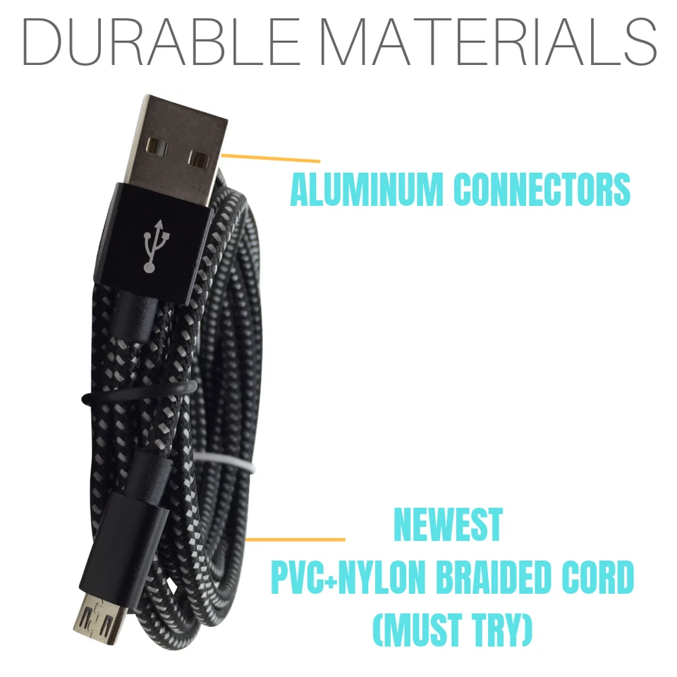 10FT Micro USB Cable 5 Pack Fast Charging Cord For Samsung Android Charger Cord - Image 2 of 4