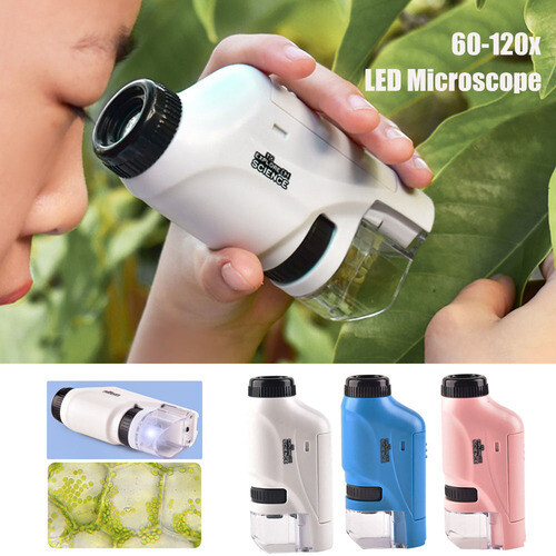 Handheld Magnification Pocket Microscope 60X-120X KP Lens With LED Lighted Kids