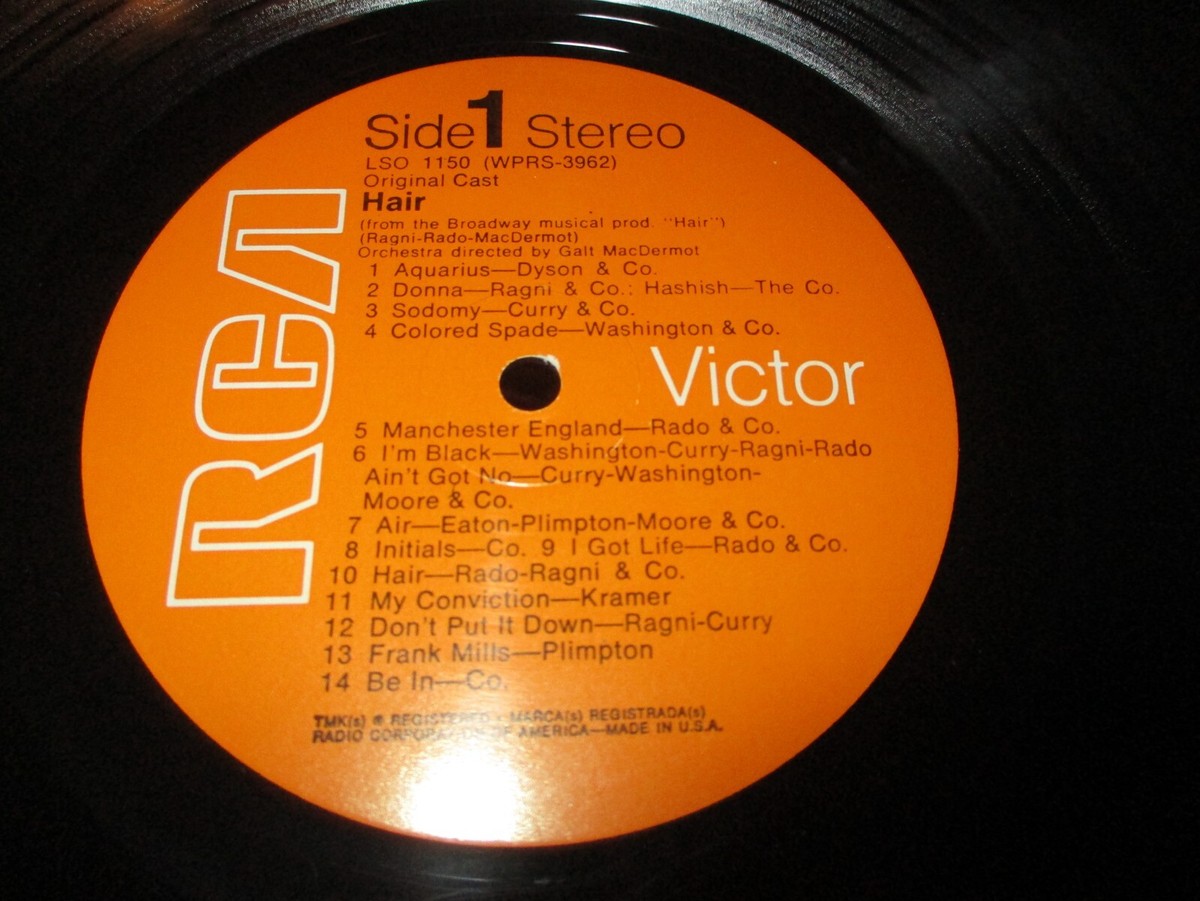 Original 1968 HAIR Soundtrack Stereo LP RCA LSO 1150 Play Broadway