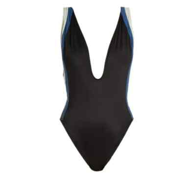 BNWT SOLID & STRIPED The Zoe Black Plunge One Piece Swimsuit Size XS UVP £158