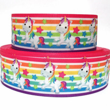 GROSGRAIN RIBBON 5/8", 7/8", 1.5"  3" Unicorns Stripes Rainbows Printed Bulk